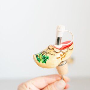 Pair Of Hand-Painted Dutch Wooden Shoe Bottle Stoppers Pourer Vintage Set of 2